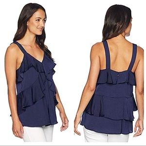 Michael Kors Women's Hammered Satin Ruffle Tank